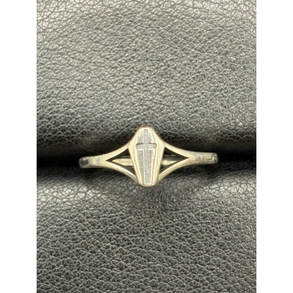 New Condition Sterling Silver Dainty Coffin Ring Cross Size 7 F9